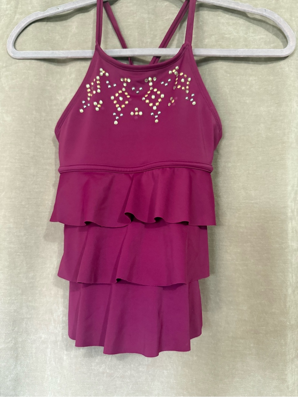 Justice Magenta Ruffle One-Piece Swimsuit with Rhinestone Detail